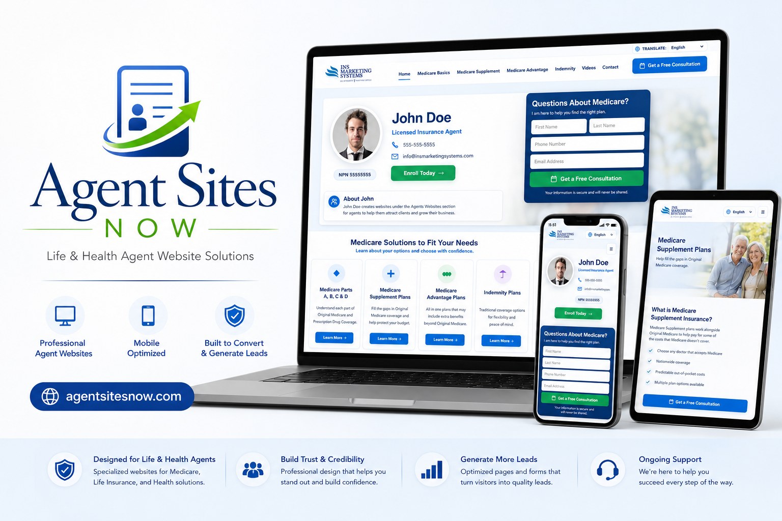 Agent Sites NOW websites displayed on desktop, tablet and phone