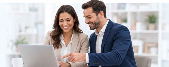 Insurance agents reviewing carrier information on a tablet